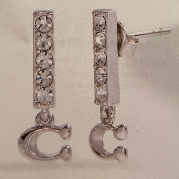 Coach Jewelry - Signature Pave Bar Stud Coach Earrings in Silver tone